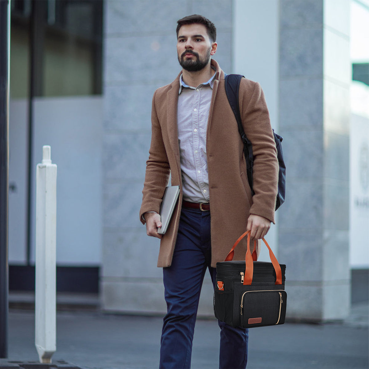 MIYCOO Double Deck Lunch Bag & Lunch Box, Black Orange