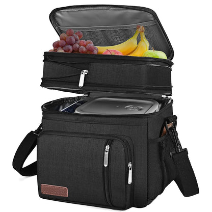 MIYCOO Double Deck Lunch Bag & Lunch Box, Black Orange