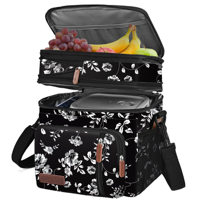 MIYCOO Double Deck Lunch Bag & Lunch Box, Black Orange